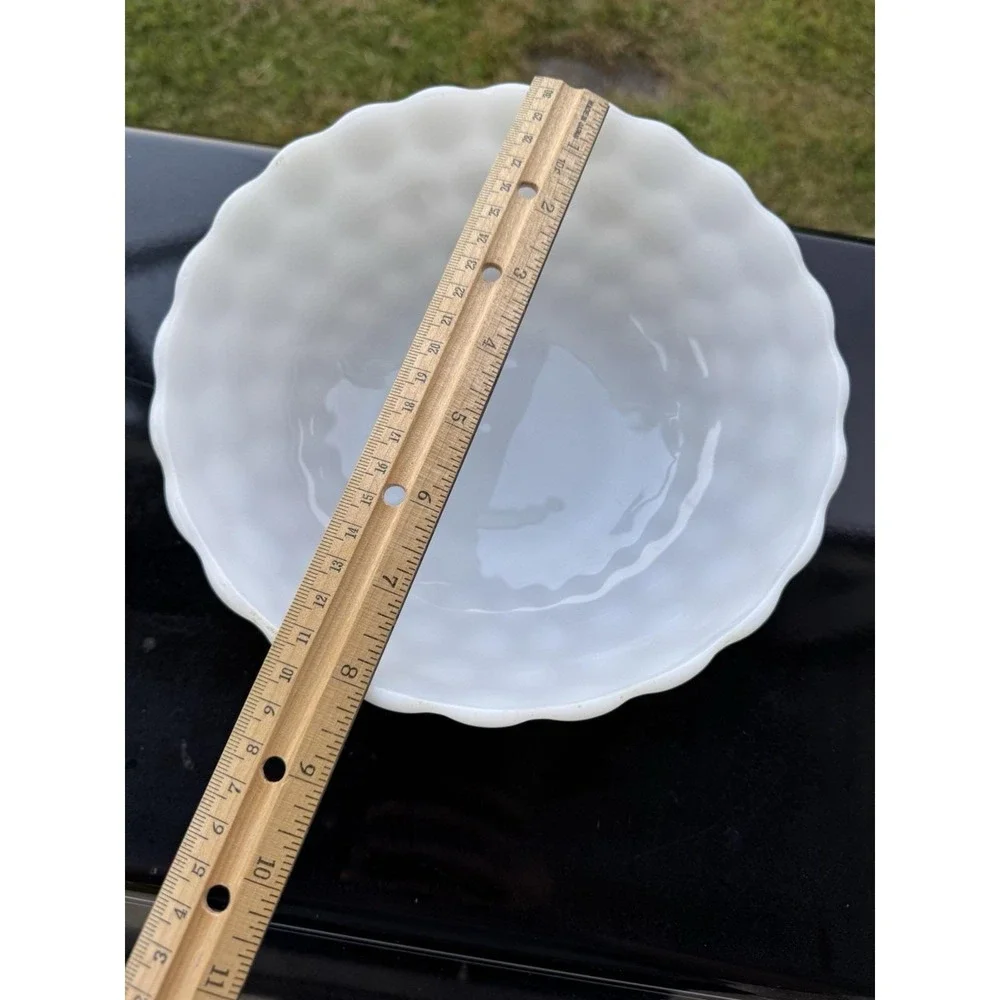 1950s Anchor Hocking‎ White Milk Glass Bubble Serving Bowl 8